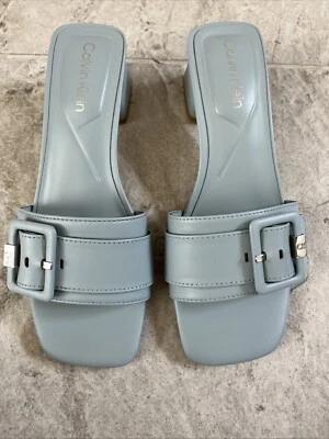 Calvin Klein 蓝色方头绑带银色腰带凉鞋尺寸 6 1/2 M — 第 1/4 张图片