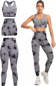 3 Piece Workout Sets for Women Butt Lifting Leggings with High Impact Sports Bra - Picture 1 of 29