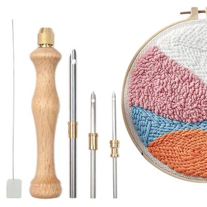 Wooden Punch Needles DIY Felting Threader Embroidery Rug Handmade Art Crafts - Picture 1 of 8