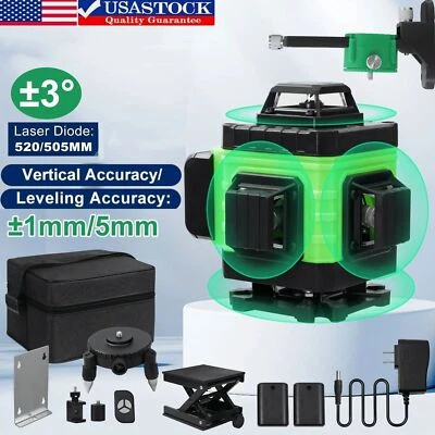 16 Líneas 4D Nivel Láser 360° Autonivelante Giratorio Línea Cruzada Medir Baterías*2 Foto 1 de 4