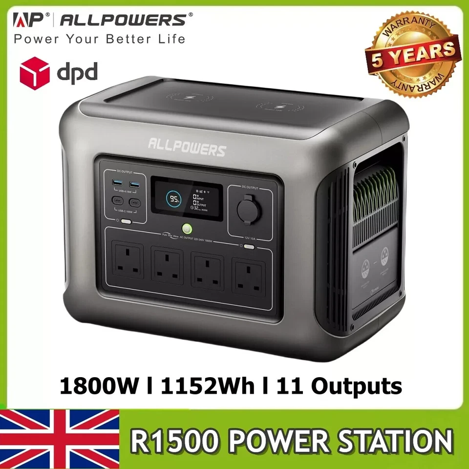 ALLPOWERS R1500 1800W Portable Power Station 1152Wh LiFePO4 for Home Camping RV - Image 1 of 4