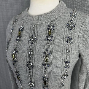 Tory Burch Etta Embellished Wool Blend Sweater Womens XS Gray Melange Jewels - Bild 1 von 16