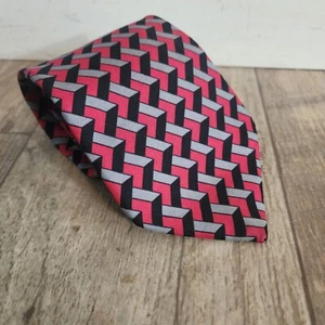 TURNBULL & ASSER Men's 100% Silk Necktie ENGLAND Geometric Red / Black / Gray - Picture 1 of 3
