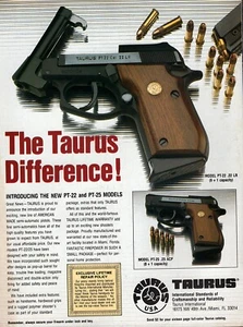 1993 Taurus Model PT-22 22LR & PT-25 25 ACP Pistol Original Color Print Ad - Picture 1 of 1