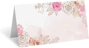 Pink Flower Place Cards for Table Setting 2" x 3.5" Pack of 50 Floral Wedding... - Picture 1 of 3
