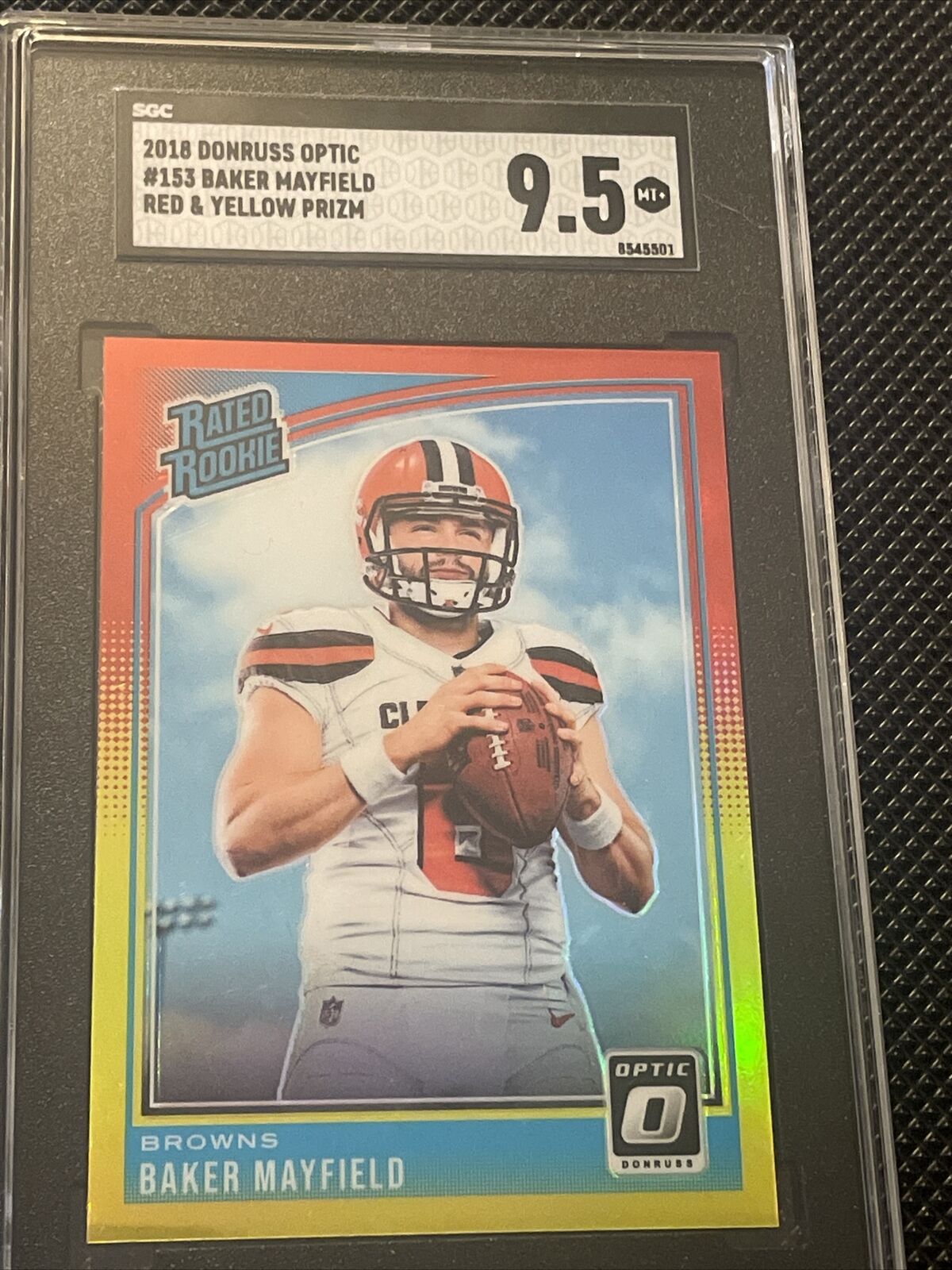 2018 Donruss Optic Red Yellow Prizm Baker Mayfield Rated Rookie RC SGC 9.5 Mint+