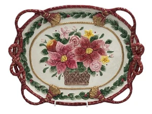 Vintage Fitz & Floyd Father Christmas Poinsettia Festive Serving Platter 18" - Picture 1 of 8