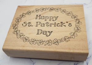 Happy St. Patrick's Day Verse In Shamrocks Peddlers Pack Mounted Rubber Stamp - Picture 1 of 7