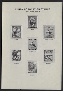 Lundy Isl. 1953 Coronation stamps flyer in black. MNH, 6 ½ x 4 ½ . (a4658a - Picture 1 of 3
