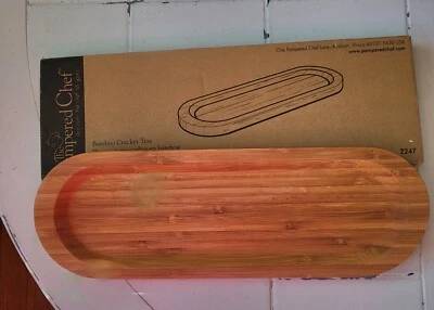 Pampered Chef In Box Bamboo Serving Board 15" Oval Tray Cracker Crudites Cheese - Image 1 of 4