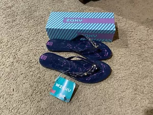 Zaxy Mystic Navy Glitter Women’s Flip Flop Sandal Size 9 Zodiac Stars In Box - Picture 1 of 10