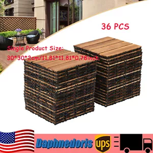 36Pcs Hardwood Interlocking Patio Deck Tiles Wood Flooring DIY Outdoor 12''x12'' - Picture 1 of 14