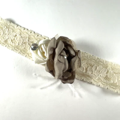 Wedding Garter Ivory Lace & Rose Taupe Flower Feathers Lillian Rose Bridal - Image 1 of 4