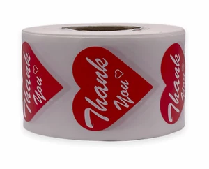 Adesivi Grazie 1-1/8" ROSSO Forma Cuore Sigillo Mailing Busta 500 Etichette - Foto 1 di 4