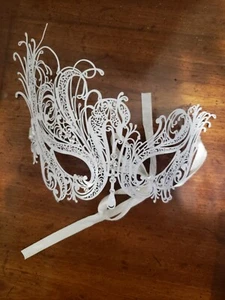 Metal Laser Cut Masquerade Venetian Party Mask-Silver White - Picture 1 of 3
