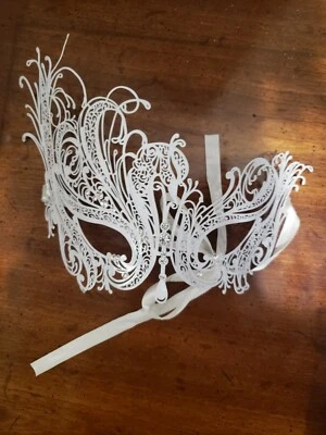 Metal Laser Cut Masquerade Venetian Party Mask-Silver White - Image 1 of 3