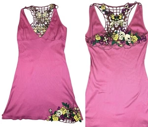 HYSTERIC GLAMOUR Vtg 90s Purple Tattoo Design Embroidered Mini Dress Sz O/S S M - Picture 1 of 8