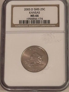 2005 D US Statehood Uncirculated Quarter Kansas NGC MS 66 SMS 25 Cents Clad - Picture 1 of 2