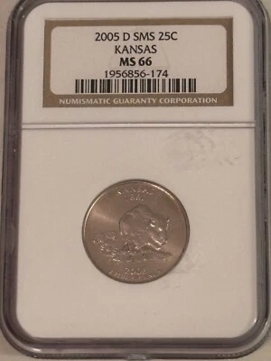 2005 D US Statehood Uncirculated Quarter Kansas NGC MS 66 SMS 25 Cents Clad - Image 1 of 2
