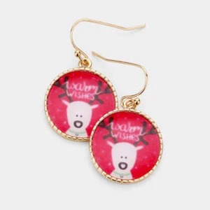 Pendientes colgantes de renos de oro y rojo multicolor perforados de 1 1/2 - Imagen 1 de 1