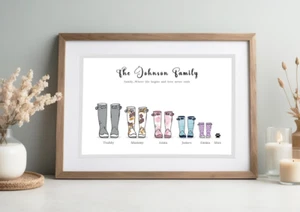 Mum Gift Family Welly Print, Mothers Day Gift, Grandparents & Grandkids Gift - Picture 1 of 9