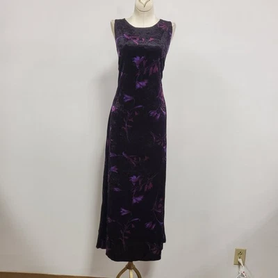 Vestido vintage Y2K veludo caprichoso tamanho M maxi floral escuro bruxa fada caprichosa - Imagem 1 de 4