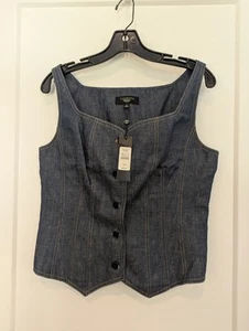 NEW Talbots Structured Corset Vest Denim 100% Linen Sz 14 With Tag - Picture 1 of 7