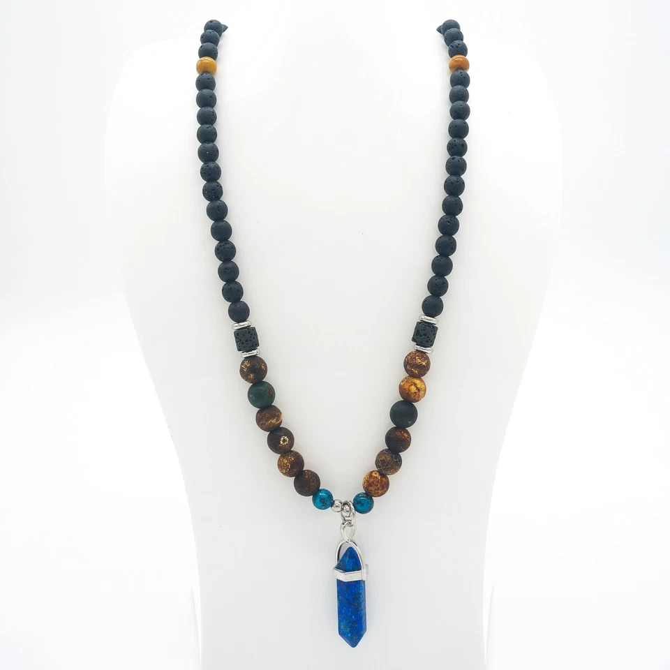 Men's Natural Lava Rock Gemstone 28" Necklace - Blue Lapis Charm - Image 1 of 1
