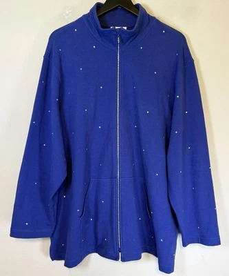 The Quacker Factory Full Zip Jacket Sweatshirt 3X Blue Bling Rhinestone - Image 1 of 4