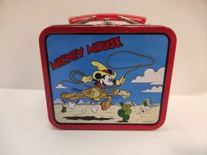 Vintage Disney Mickey Mouse Cowboy Mini Lunchbox Metal Multicolor Tin A.S.C. - Picture 1 of 9