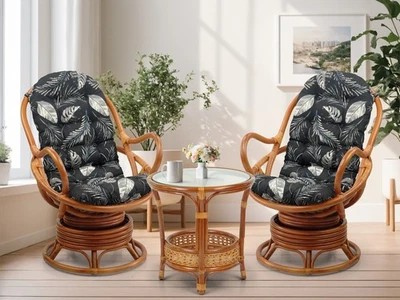 套装 2 Java 手工藤条柳条椅黑叶垫带 Pelangi 桌 — 第 1/4 张图片