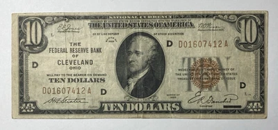 1929 $10 Federal Reserve Cleveland  Ohio Brown Seal Fine - Image 1 of 2