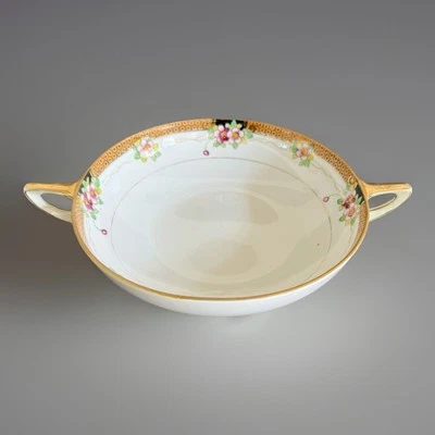 Vintage Noritake Double Handled Bowl Hand Painted Cherry Blossoms and Gold Trim - Image 1 of 4