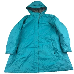 LL Bean Jacket Womens 3X Blue Nylon Lined Full Zip Hooded Long Coat - Picture 1 of 7