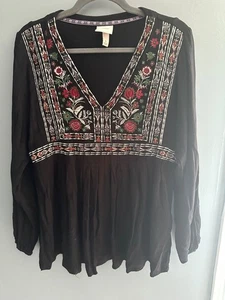 Knox Bluse Damen groß schwarz Pullover bestickt Boho Chic Bauern Top - Bild 1 von 6