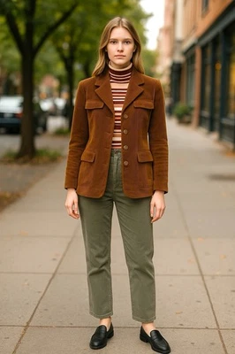 JNY Womens Corduroy Blazer sz 8 Classic Sienna Brown Wide Wale Coat Sport Hunt - Image 1 of 4