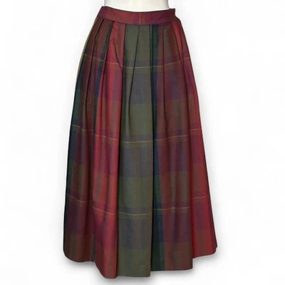 Vintage 80s Liz Claiborne Pleated Midi Skirt Sz 8 Tartan Plaid Lined Cottagecore - Image 1 of 4