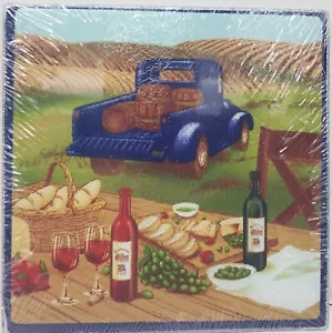 Square Glass Cutting Board/Trivet, app. 8" WINE & GRAPES,BLUE TRUCK W/BARRELS,GR - Picture 1 of 9