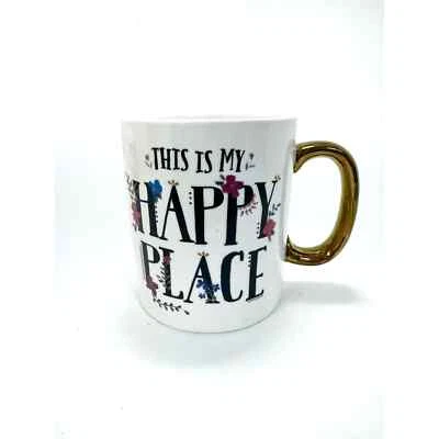 Taza floral de porcelana This Is My Happy Place con mango dorado Natural Life Foto 1 de 4