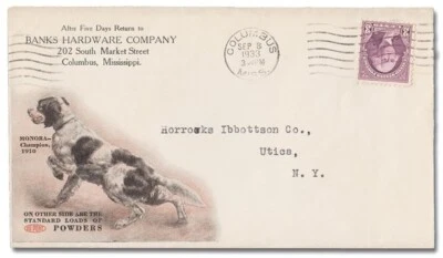 DuPont Gun Powders multi-color advertising cover dog on front & chart on back - Image 1 of 2