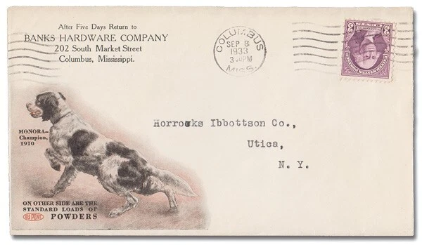 DuPont Gun Powders multi-color advertising cover dog on front & chart on back - Image 1 of 2