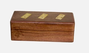 Handmade Wooden Vintage Dominoes Travel Set Box Game Traditional Domino - Picture 1 of 2