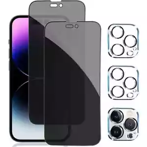 x2 Verre Trempé ANTI-ESPION +Caméra iPhone 16 15 14 13 12 11 SE X Pro Max Plus - Imagen 1 de 12