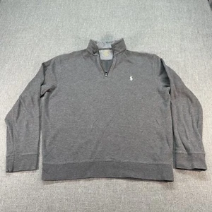Polo Ralph Lauren Sweater Mens Medium Gray Heather 1/4 Zip Mock Neck Pony White - Picture 1 of 7