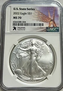 2022 U.S. State Series Oklahoma Silver Eagle $1 NGC MS 70 - Picture 1 of 4