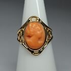 10k Yellow Gold OTSBY BARTON Signed "OB" Antique Coral CAMEO Ring -Sz 4 2.86g