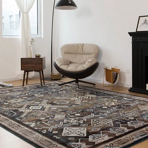 Large Vintage Area Rug Brown Grey Diamond Living Room Carpet Washable 190x280cm - Picture 1 of 11
