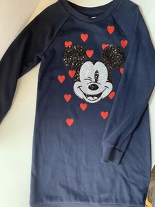 Girls Mickey Mouse Dress By Gap. Sequin Mickey On Navy Blue Sweatshirt Size S6/7 - Picture 1 of 3