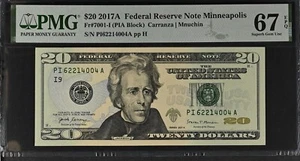 2017A $20 Federal Reserve Note Fr-7001-I Minneapolis PMG67 Superb Gem EPQ - Picture 1 of 2