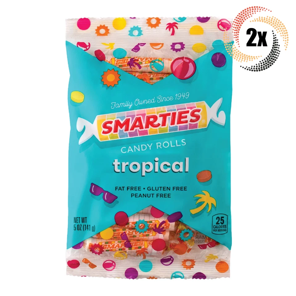 2x Bags Smarties Tropical Flavored Hard Candy Rolls | Fat & Gluten Free | 5oz - Image 1 of 1